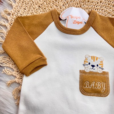 Conj. Body Manga Longa Baby Tigrinho e Calça - Caramelo